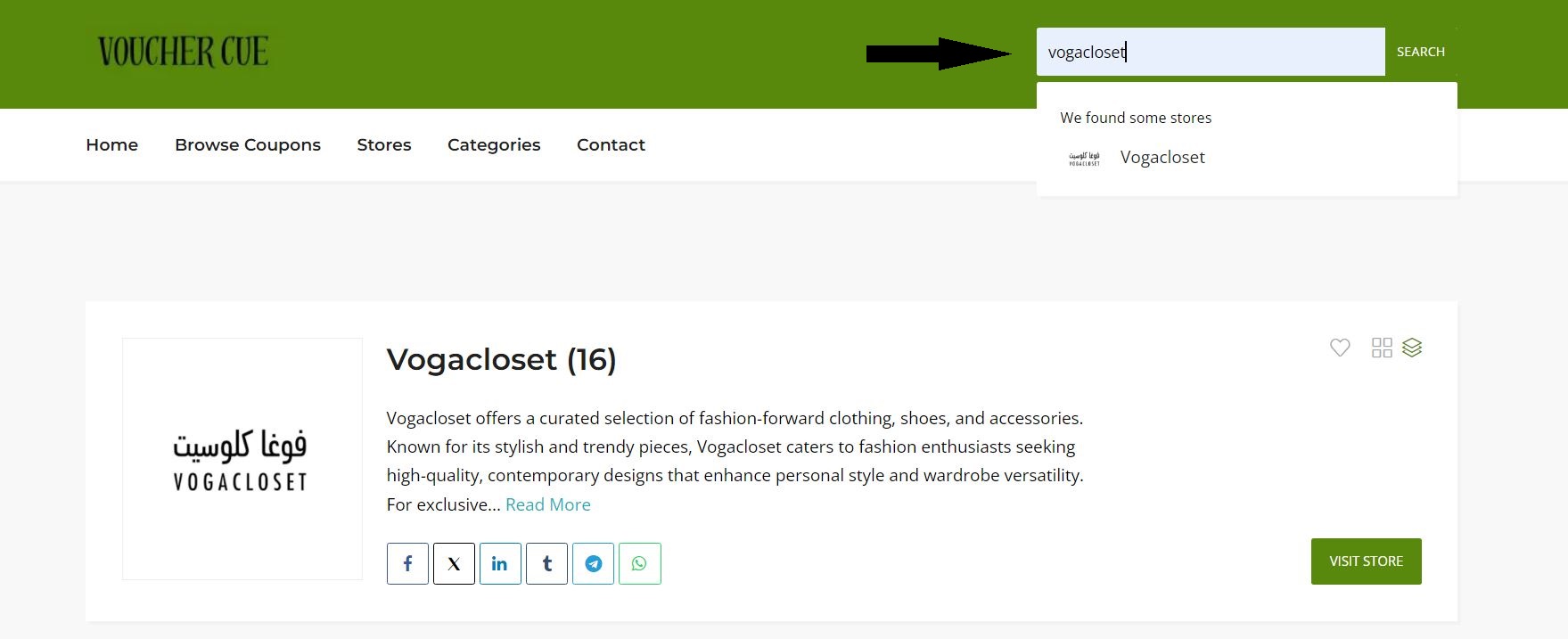Go to Voucher Cue for Vogacloset Code